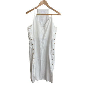 Linen Lux womens shift dress M Ivory linen sleeveless Australia designed.